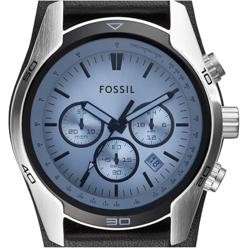 Fossil CH2565 reloj para hombre Coachman cronógrafo con acero y cuero | 45 mm - Negro/Azul