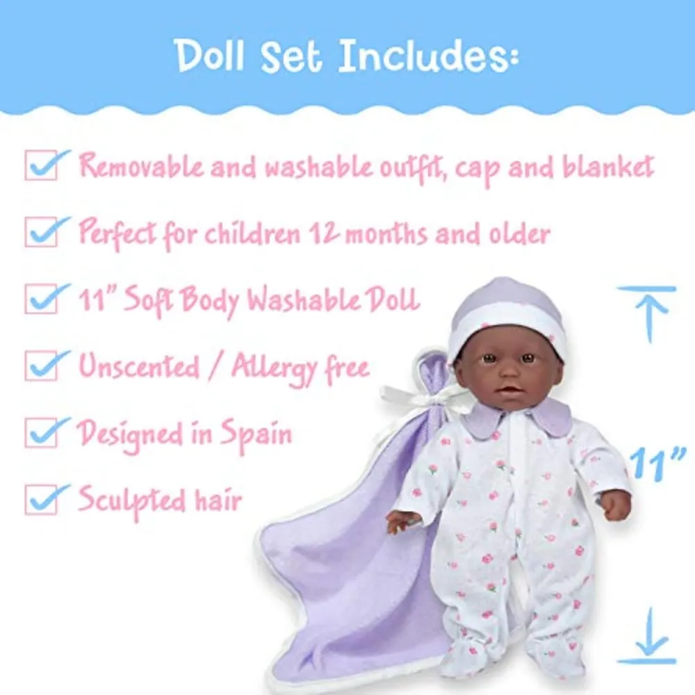 LA BABY muñeca afroamericana 11"/28 cm con accesorios | Blanco/Morado