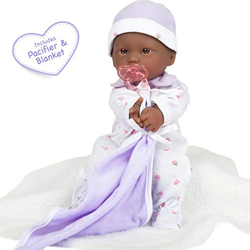 LA BABY muñeca afroamericana 11"/28 cm con accesorios | Blanco/Morado