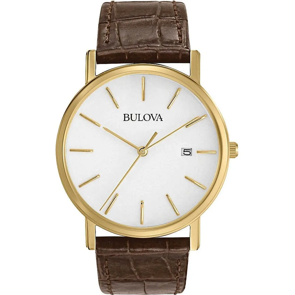 Bulova reloj clásico para hombre con cuarzo y calendario correa de cuero | Marrón