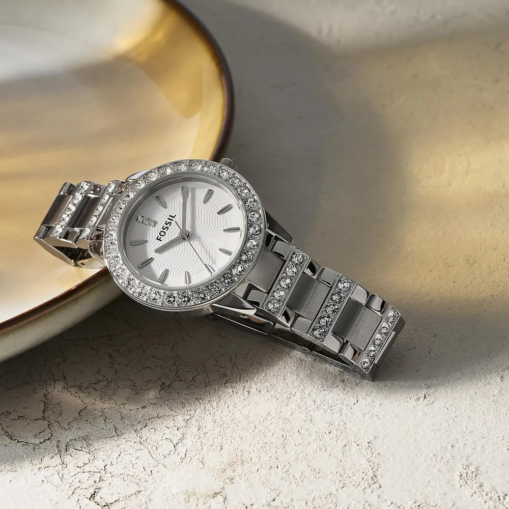 Fossil reloj de cuarzo Jesse para mujer, acero inoxidable y tres agujas | Plata