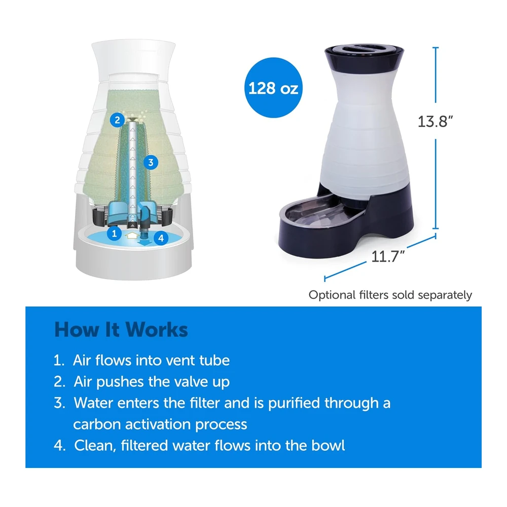 b002rt8m8o_2.webp Petsafe Healthy Pet Estación de Agua para Perro y Gato - Sistema de Agua con Tazón de Acero Inoxidable - Blanco / Negro