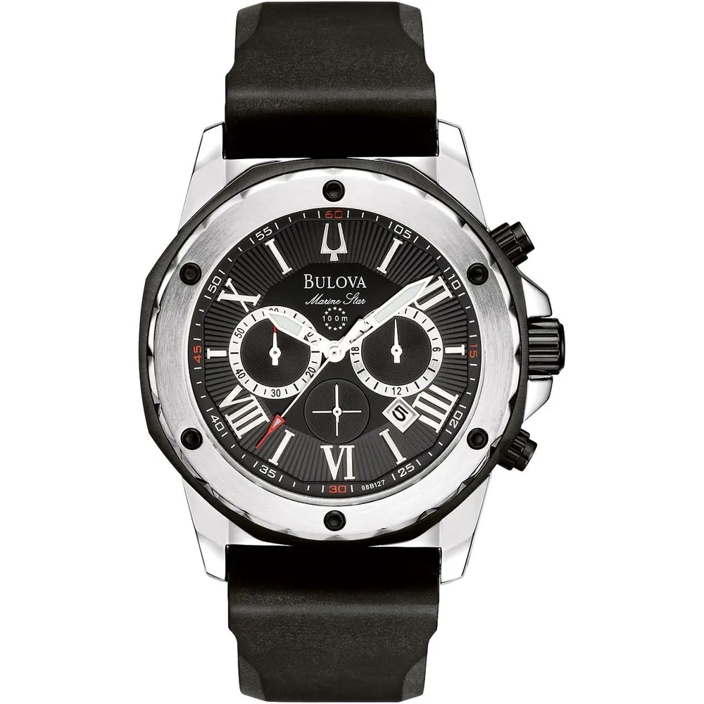Bulova reloj cronógrafo para hombre Marine Star de acero con cuarzo y silicona | Negro