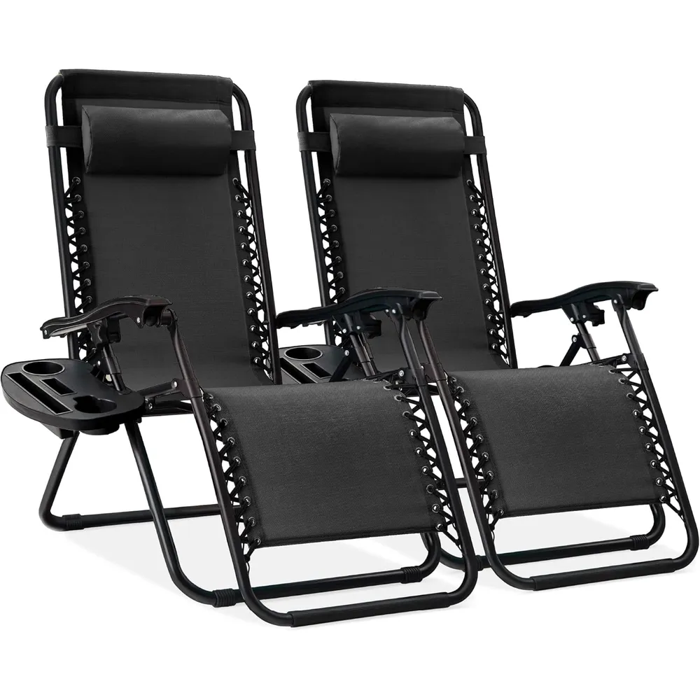 Juego de 2 sillones reclinables con portavasos Best Choice Products | Negro