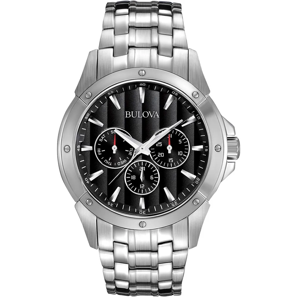 Bulova reloj clásico para hombre de cuarzo multifunción con esfera negra | 43 mm - Plateado