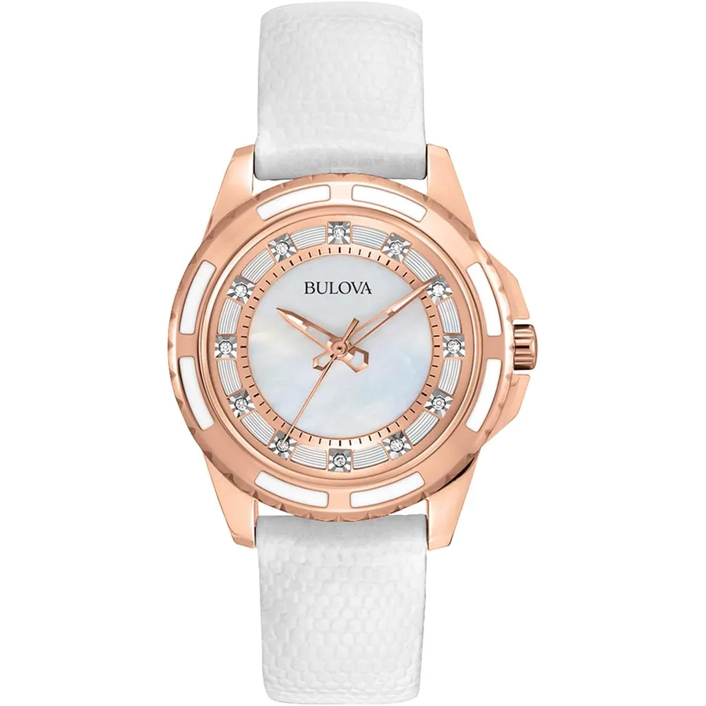 Bulova reloj clásico para mujer de acero inoxidable con cuarzo y 12 diamantes | Blanco