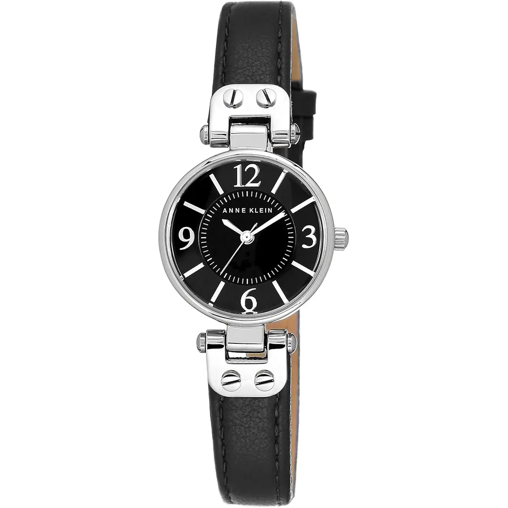 Anne Klein 109442CHHY reloj para mujer con correa de cuero | 45 mm - Negro/Plata