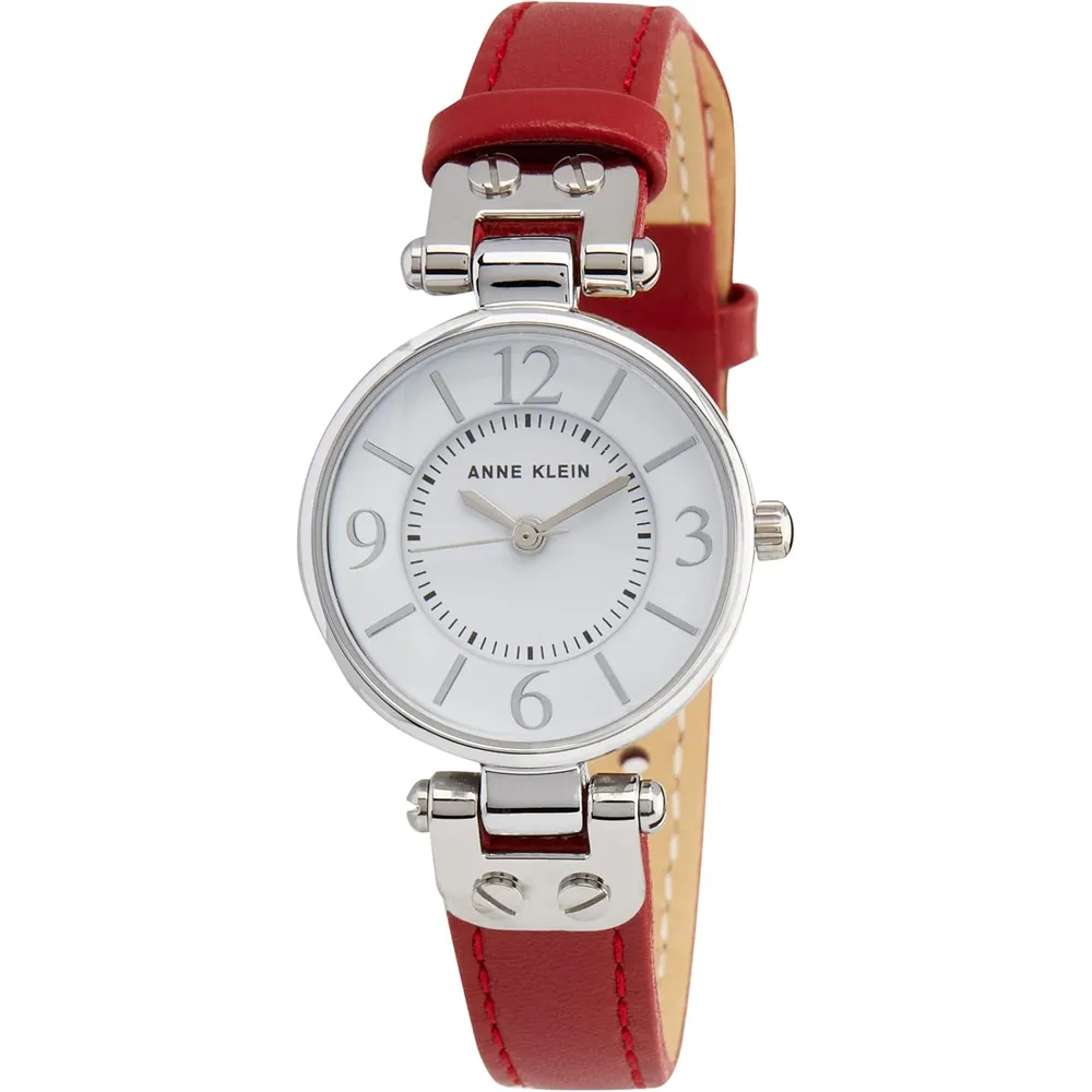 Anne Klein 109442CHHY reloj para mujer con correa de cuero | 45 mm - Rojo/Plateado