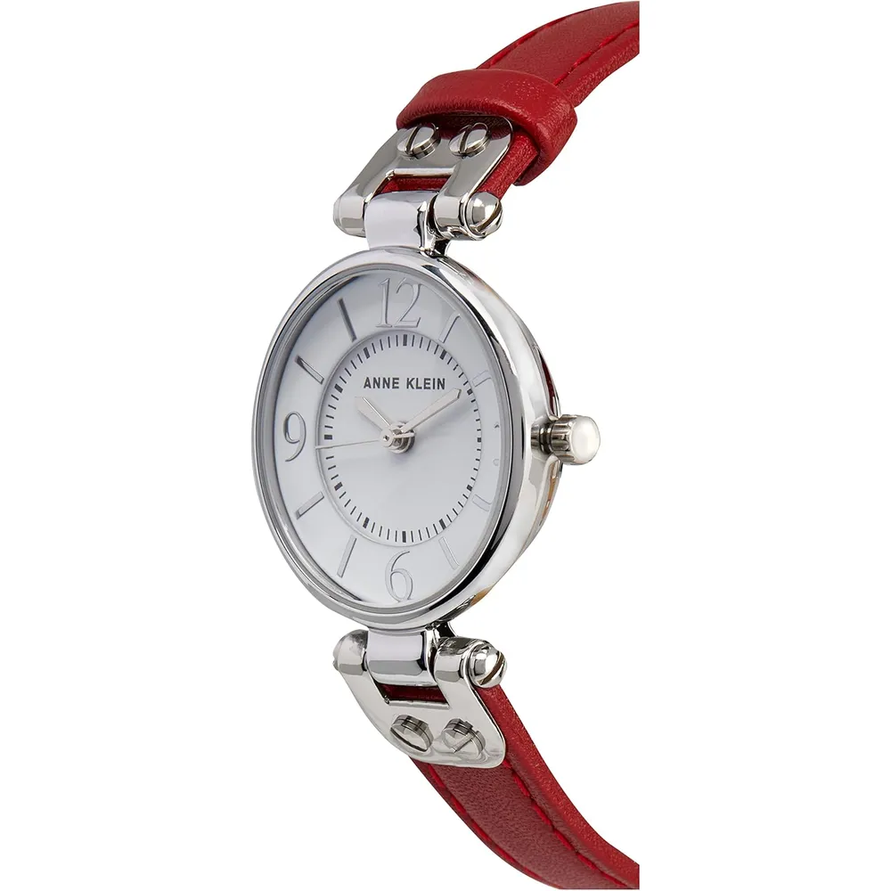 Anne Klein 109442CHHY reloj para mujer con correa de cuero | 45 mm - Rojo/Plateado