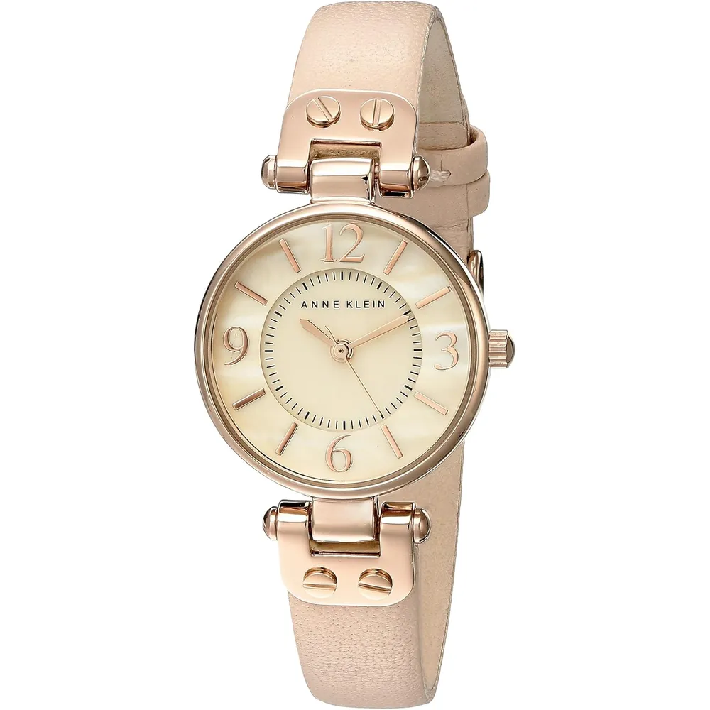Anne Klein 109442CHHY reloj para mujer con correa de cuero | 45 mm - Rosado rubor/oro rosado