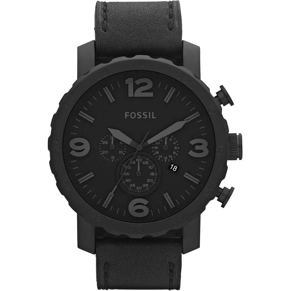 Fossil JR1353 reloj para hombre Nate cronógrafo de acero inoxidable | 50 mm - Cuero Negro