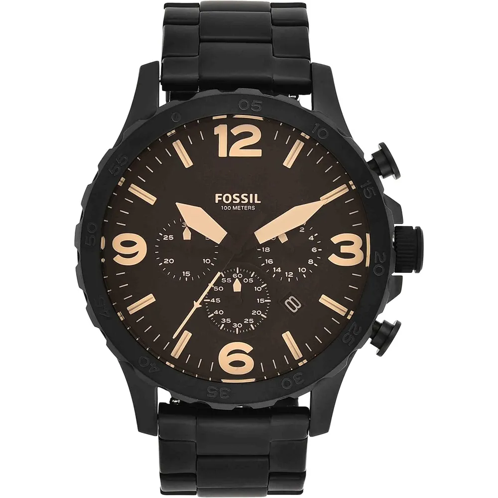 Fossil JR1353 reloj para hombre Nate cronógrafo de acero inoxidable | 50 mm - Negro/Marron
