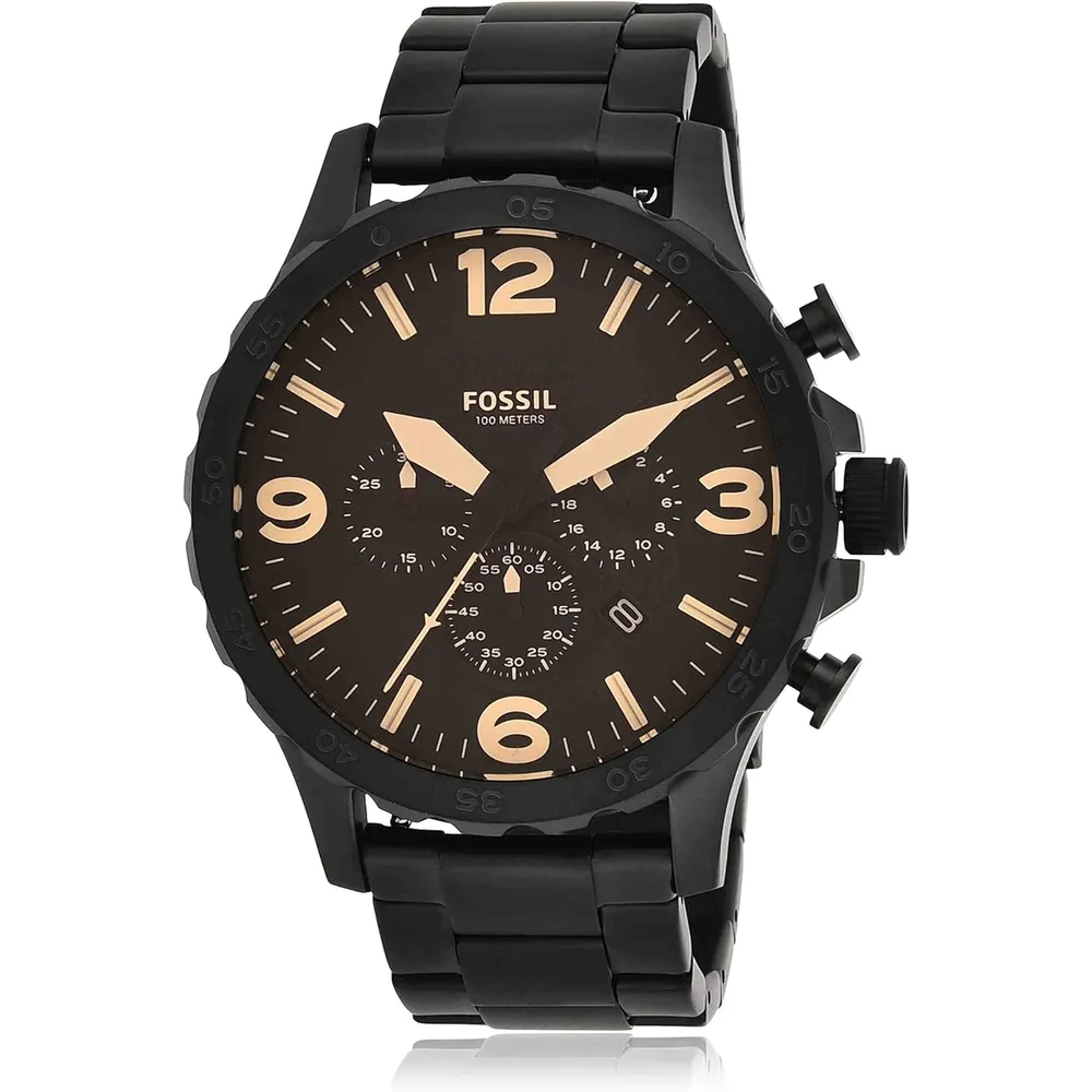 Fossil JR1353 reloj para hombre Nate cronógrafo de acero inoxidable | 50 mm - Negro/Marron
