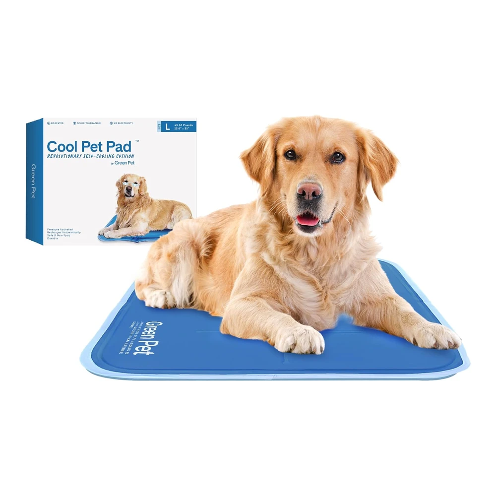 The Green Pet Shop Almohadilla de Enfriamiento para Mascotas - Esta Colchoneta Ayuda a Prevenir Sobrecalentamiento y Deshidratación - Enfría y Calma a Su Perro - Activado Por Presión, Fórmula Gel No Tóxica. - L - Azul
