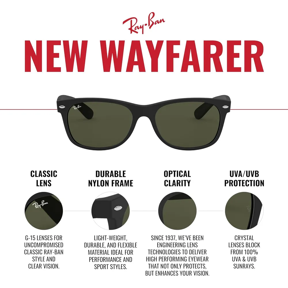 Ray-Ban RB2132 New Wayfarer Gafas de sol para hombre | Black on Beige / Green I