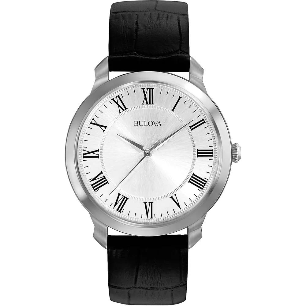 Bulova reloj clásico hombre cuarzo 3 agujas correa cuero números romanos | Negro