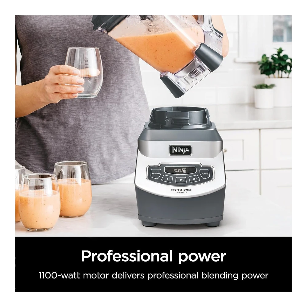 NINJA LICUADORA DE ENCIMERA 1100 W – JARRA GRANDE 72 OZ Y TAZAS 16 OZ – GRIS