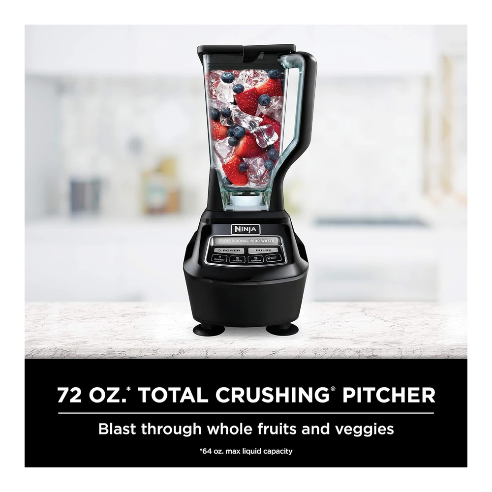 NINJA BL770 MEGA SISTEMA DE COCINA - 1500 W - 4 FUNCIONES PARA BATIDOS - PROCESAMIENTO - MASA - BEBIDAS Y MÁS - CON JARRA DE LICUADORA DE 72 ONZAS - TAZÓN DE PROCESADOR DE 64 ONZAS - (2) TAZAS PARA LLEVAR Y (2) TAPAS - NEGRO