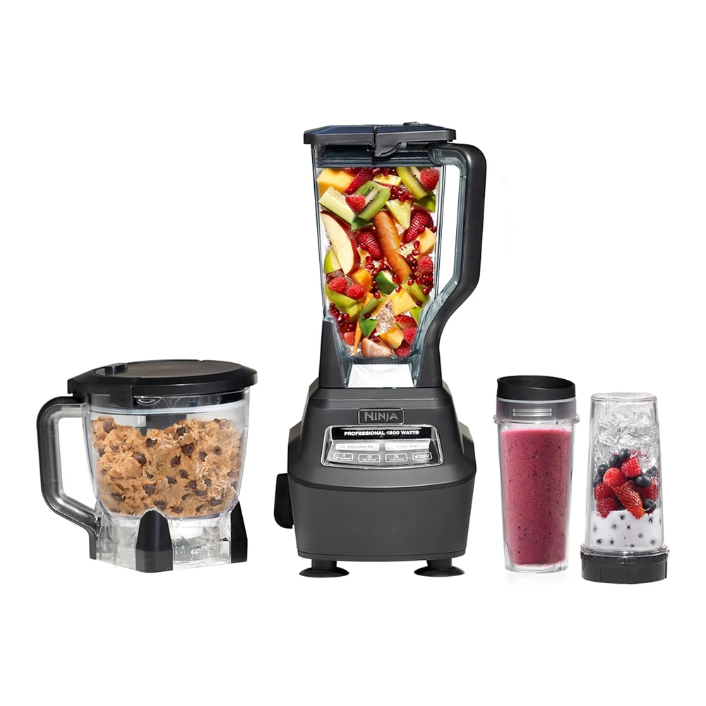 NINJA BL770 MEGA SISTEMA DE COCINA - 1500 W - 4 FUNCIONES PARA BATIDOS - PROCESAMIENTO - MASA - BEBIDAS Y MÁS - CON JARRA DE LICUADORA DE 72 ONZAS - TAZÓN DE PROCESADOR DE 64 ONZAS - (2) TAZAS PARA LLEVAR Y (2) TAPAS - NEGRO