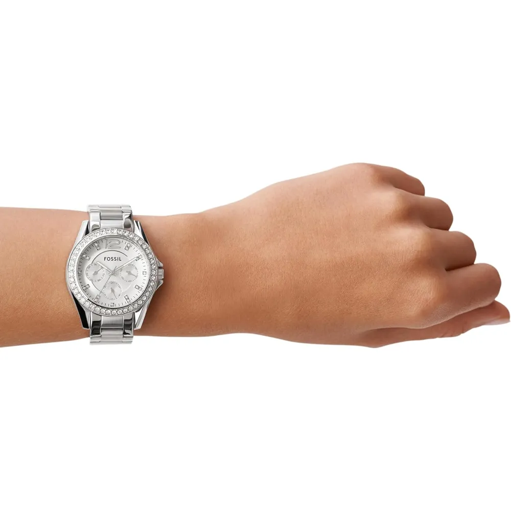 Fossil reloj multifunción Riley para mujer, acero inoxidable | Plata