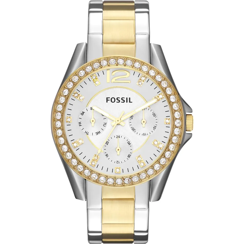 b009beo9du_0_webp.webp Fossil reloj multifunción Riley para mujer, acero inoxidable | Plateado/ Dorado