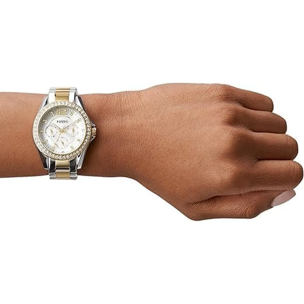 b009beo9du_4_webp.webp Fossil reloj multifunción Riley para mujer, acero inoxidable | Plateado/ Dorado