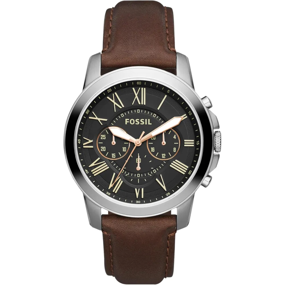 Fossil ME3099 reloj Grant para hombre con cronógrafo | 44 mm - BlackLeather/Silver/Black