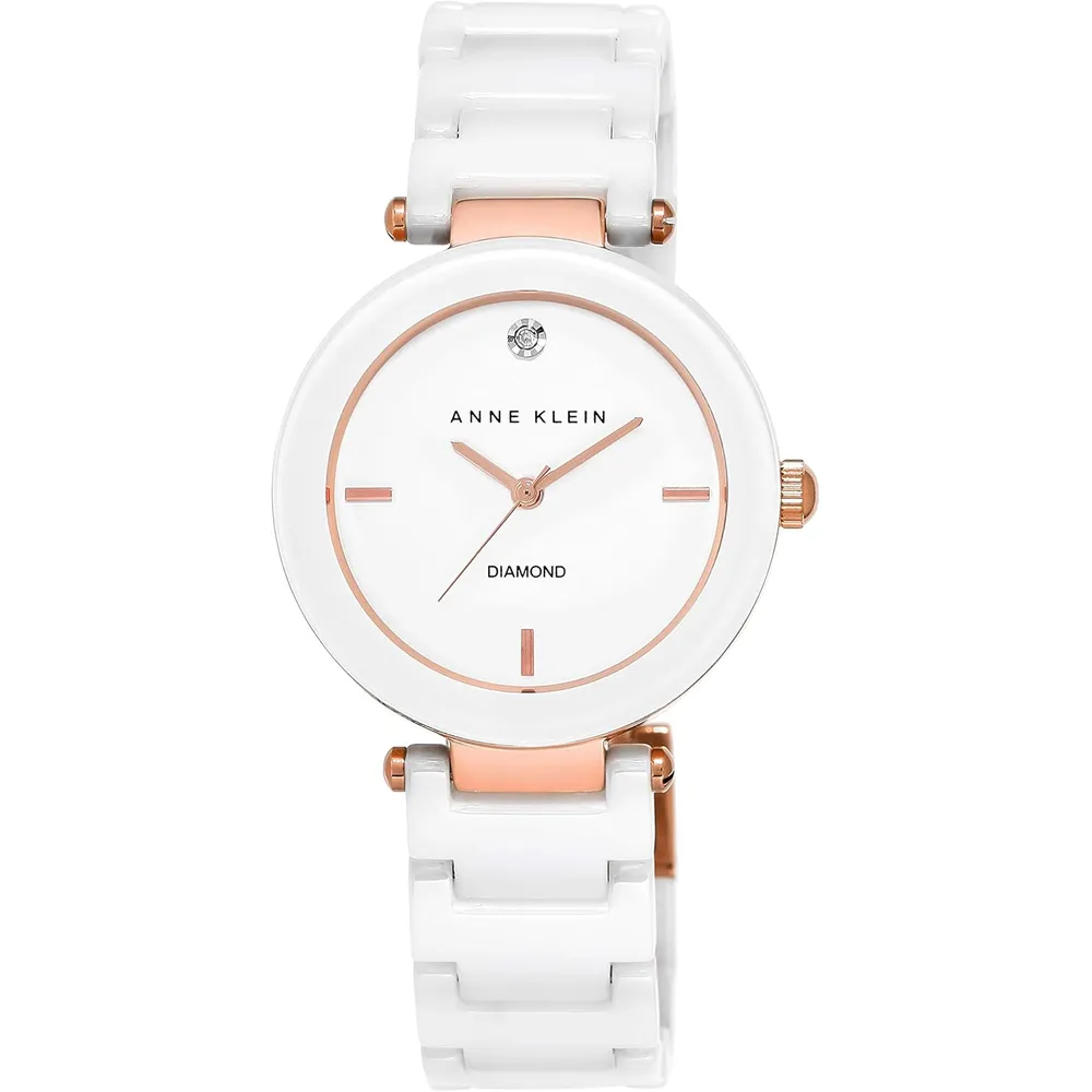 Anne Klein AK/1018RGRD reloj para mujer de cerámica | 30 mm - Blanco/Oro rosa