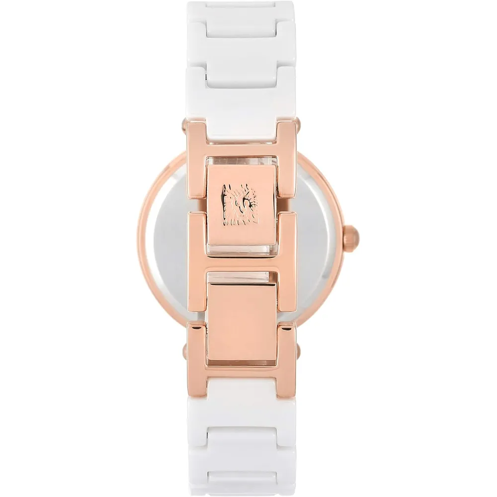 Anne Klein AK/1018RGRD reloj para mujer de cerámica | 30 mm - Blanco/Oro rosa