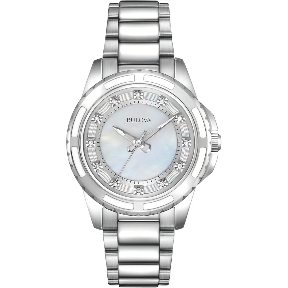 Bulova reloj clásico mujer cuarzo 3 agujas diamantes nácar | Plata