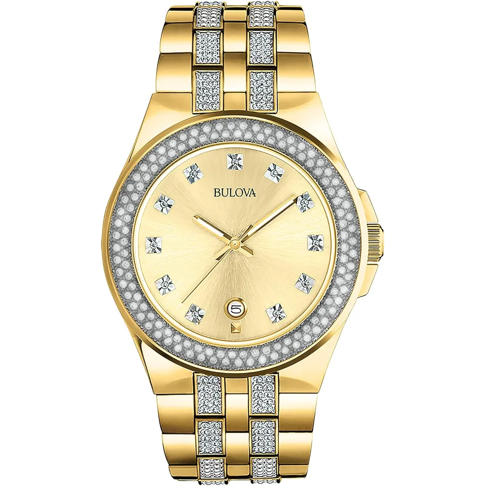 Bulova reloj de cuarzo cristal para hombre de acero inoxidable | Oro