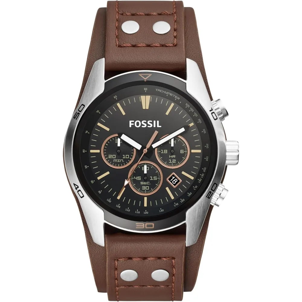 Fossil CH2565 reloj para hombre Coachman cronógrafo con acero y cuero | 45 mm - Marrón/Negro