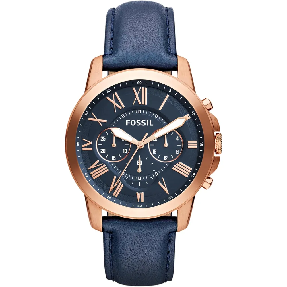 Fossil ME3099 reloj Grant para hombre con cronógrafo | 44 mm - Oro rosa/Azul