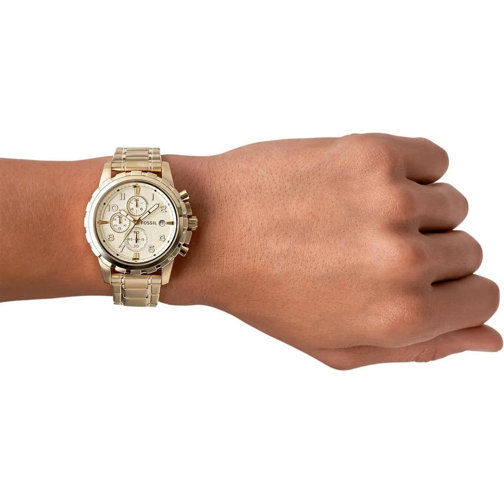 Fossil reloj cronógrafo Dean de cuarzo para hombre, acero inoxidable | Oro