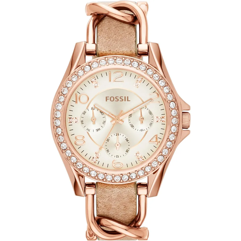 Fossil reloj multifunción Riley para mujer, acero inoxidable | Oro Rosa/ Blanco