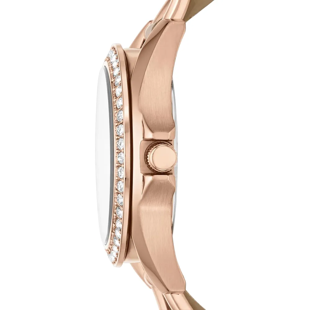 Fossil reloj multifunción Riley para mujer, acero inoxidable | Oro Rosa/ Blanco