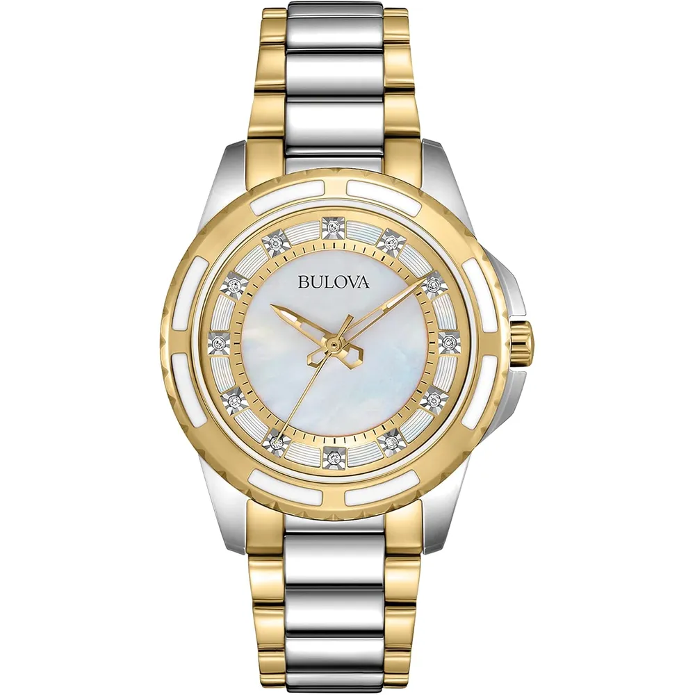 Bulova reloj clásico para mujer de acero inoxidable con cuarzo y 12 diamantes | Oro/Plata