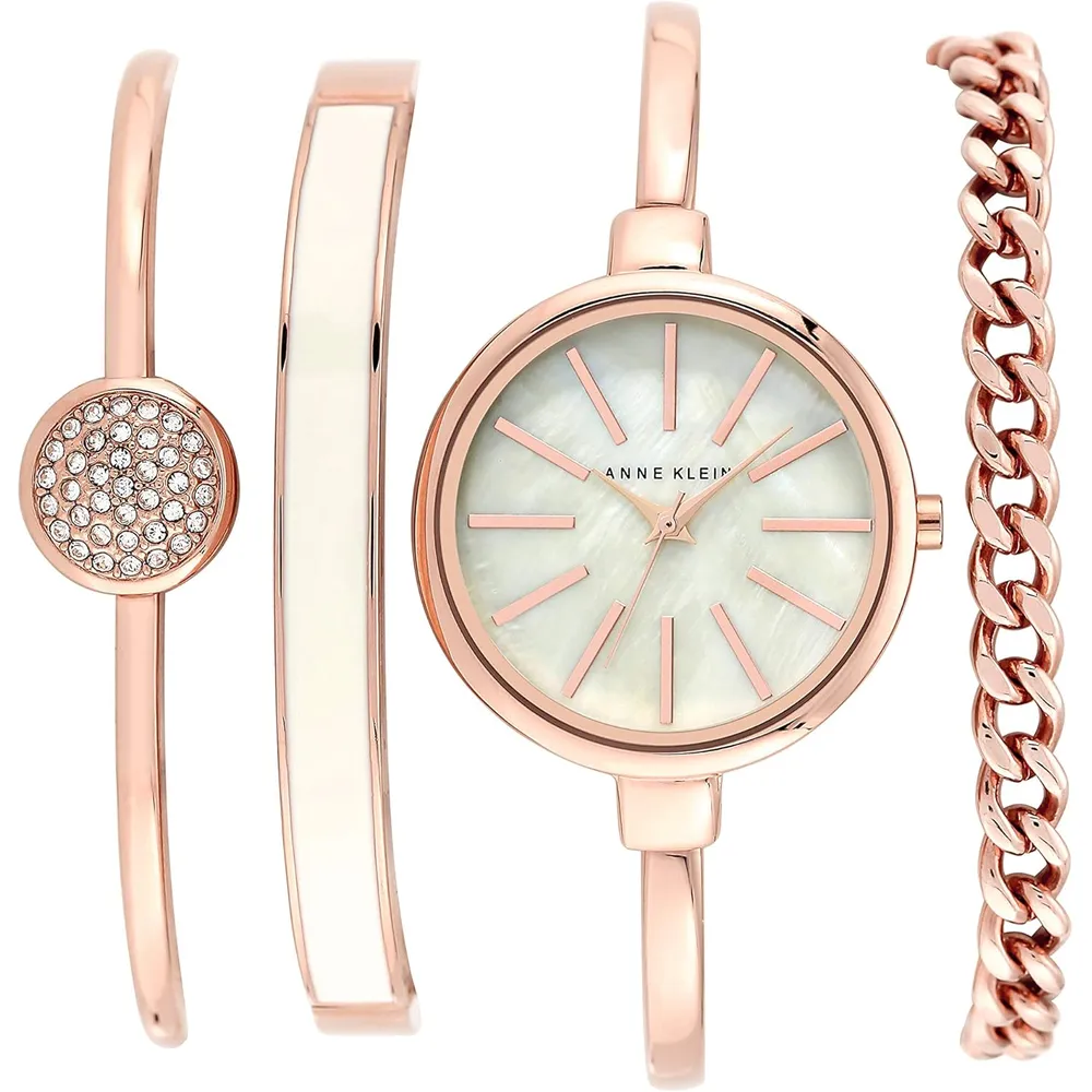 Anne Klein AK/1470GNST reloj femenino con set de pulseras | 32 mm - Oro Rosa/Blanco