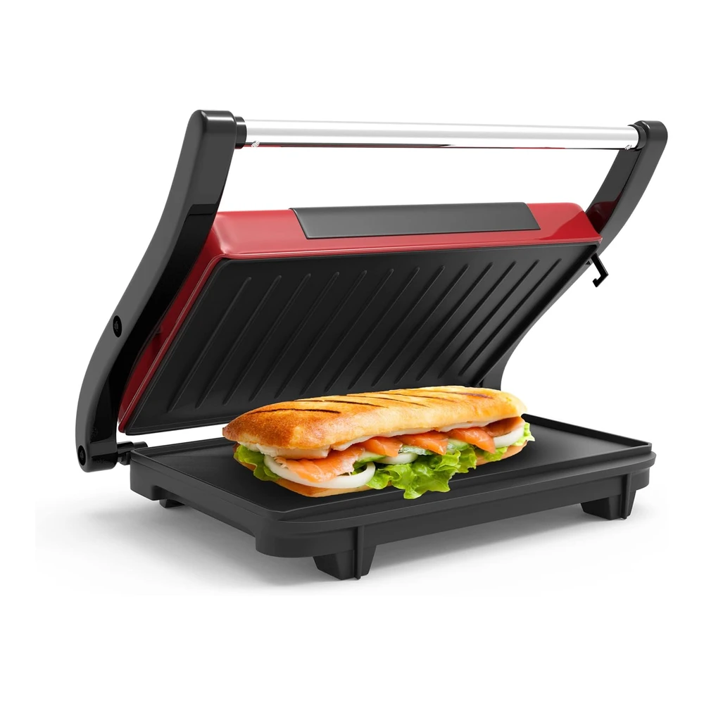 Chef Buddy 82-Sw100 Parrilla Antiadherente y Panini Prensa - Rojo. - Rojo