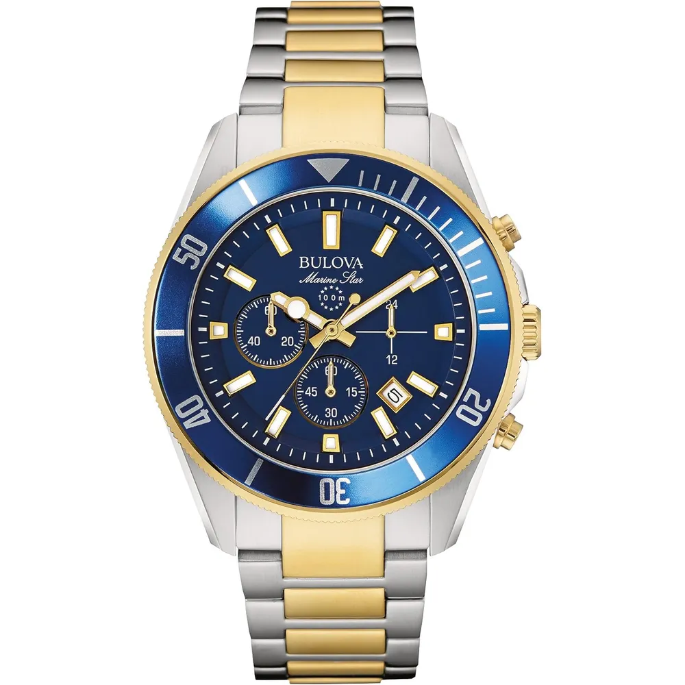 Bulova reloj cronógrafo Marine Star de hombre cuarzo calendario y luminoso | Oro/Plata/azul
