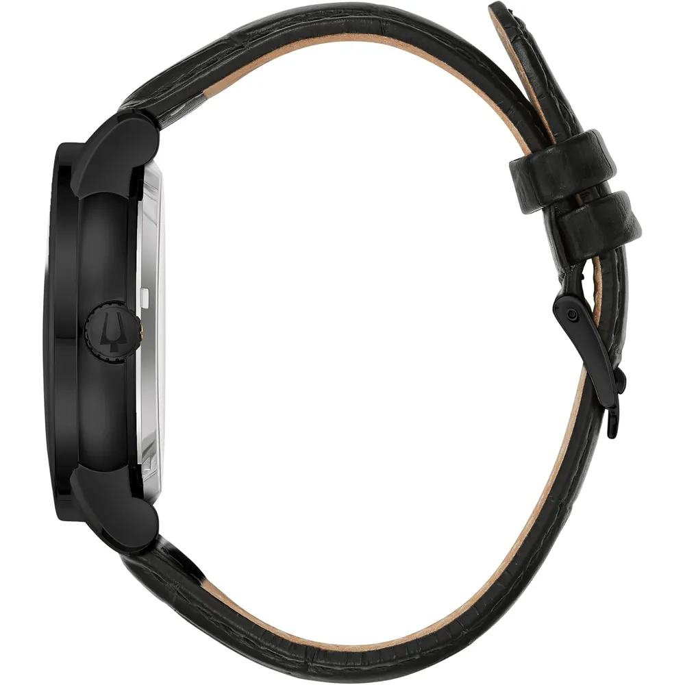 Bulova reloj clásico automático hombre 3 agujas correa piel fondo | Negro