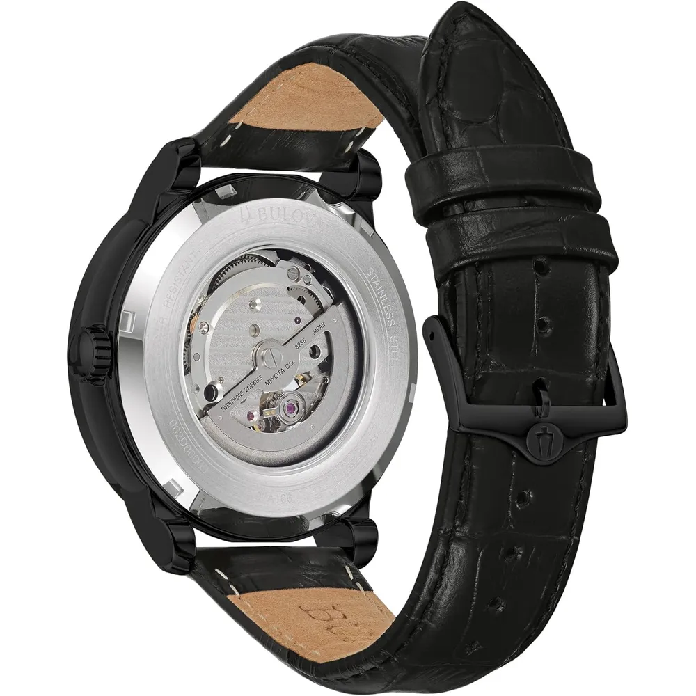 Bulova reloj clásico automático hombre 3 agujas correa piel fondo | Negro