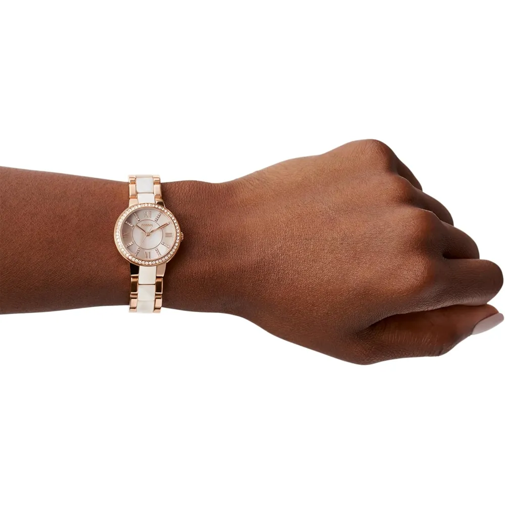 Fossil reloj de cuarzo Virginia para mujer, tres agujas | Oro Rosa