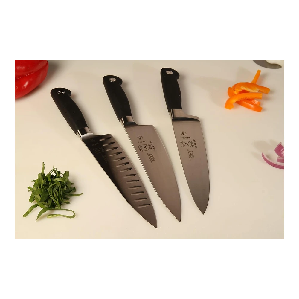 CUCHILLO PARA CARNE FORJADO MERCER CULINARY GENESIS DE 10" - CUCHILLO DE COCINERO FORJADO - PUNTA CORTA - FILO GRATONT - 20, 32 CM - NEGRO