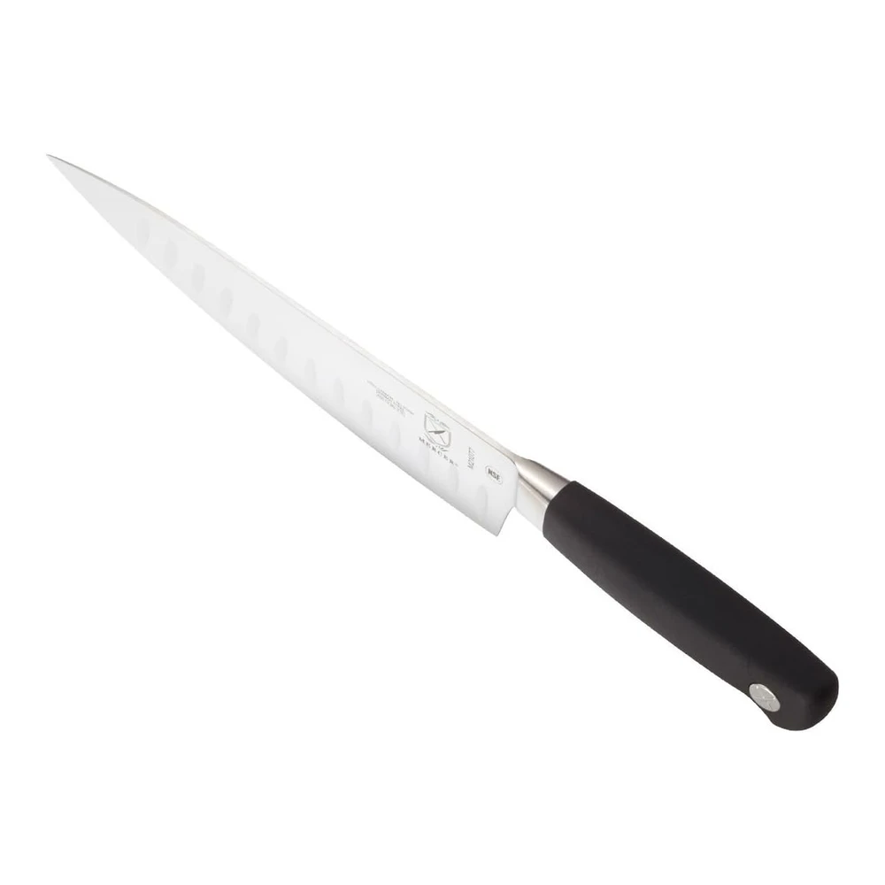 CUCHILLO PARA CARNE FORJADO MERCER CULINARY GENESIS DE 10" - CUCHILLO DE COCINERO FORJADO - PUNTA CORTA - FILO GRATONT - 20, 32 CM - NEGRO