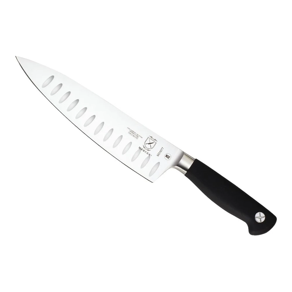 CUCHILLO PARA CARNE FORJADO MERCER CULINARY GENESIS DE 10" - CUCHILLO DE COCINERO FORJADO - PUNTA CORTA - FILO GRATONT - 20, 32 CM - NEGRO