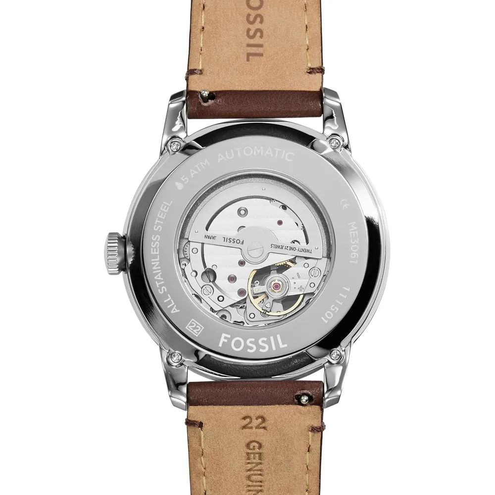 Fossil reloj automático Townsman para hombre, acero | Marrón/ Plateado