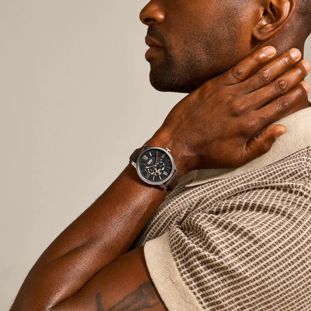 Fossil reloj automático Townsman para hombre, acero | Marrón/ Plateado