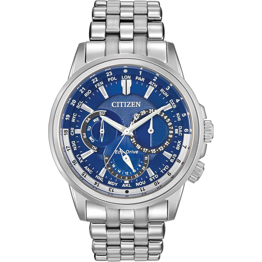 Bulova reloj clásico para hombre de cuarzo multifunción con esfera negra | 43 mm - Acero / Azul