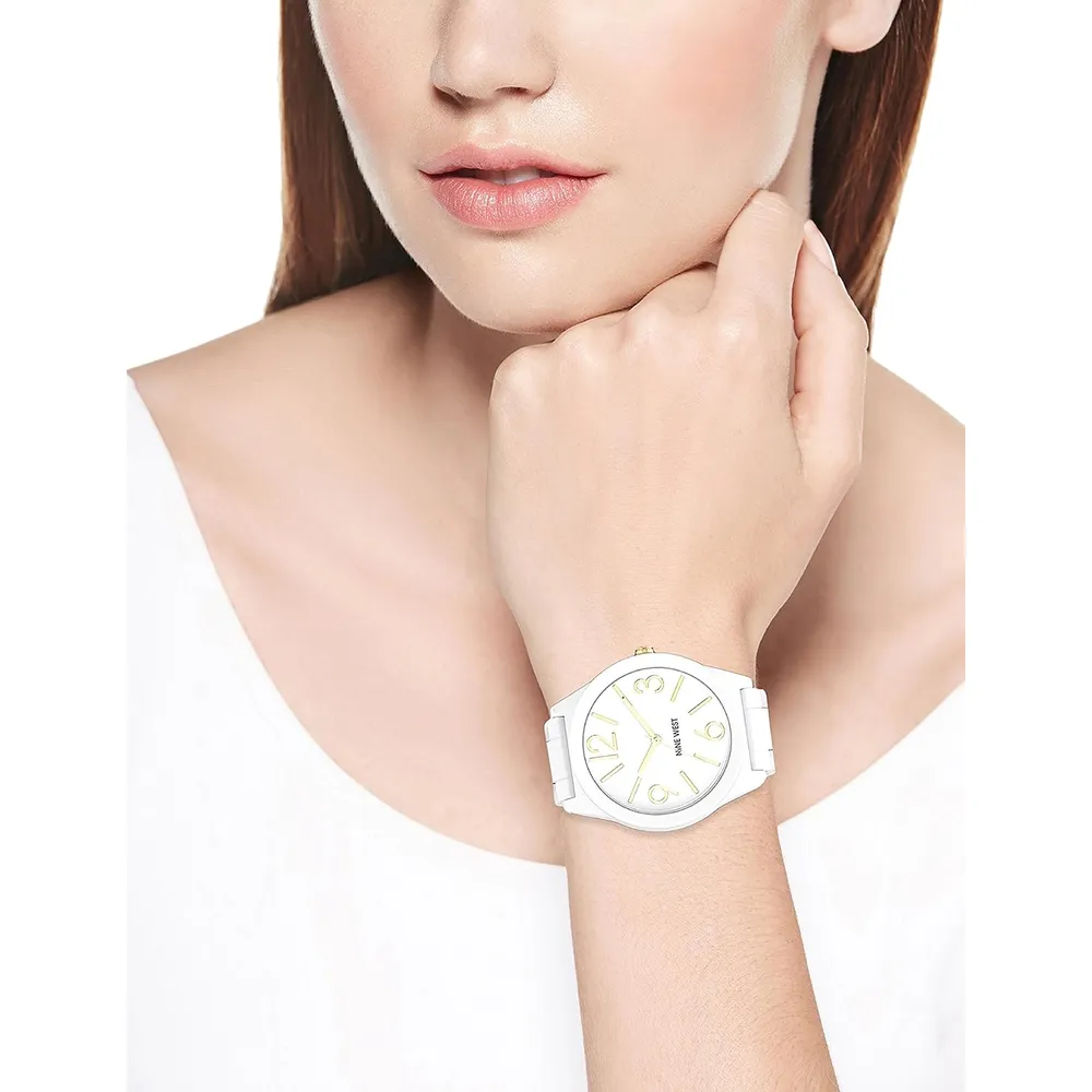 Nine West NW/1678 reloj femenino con pulsera rubberized | 42 mm - Blanco